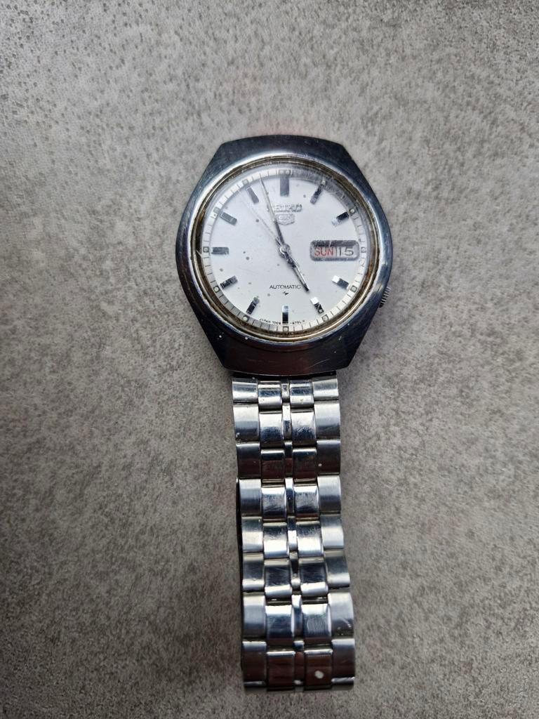 Seiko 5 automatic met datum heren horloge, Ophalen of Verzenden, Staal, Seiko, 1960 of later