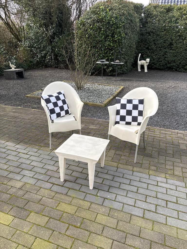 Driade Lord Yo stoelen & Philippe Starck Bubble Club tafel, Tuin en Terras, 2 zitplaatsen, Kunststof, Gebruikt, Ophalen of Verzenden