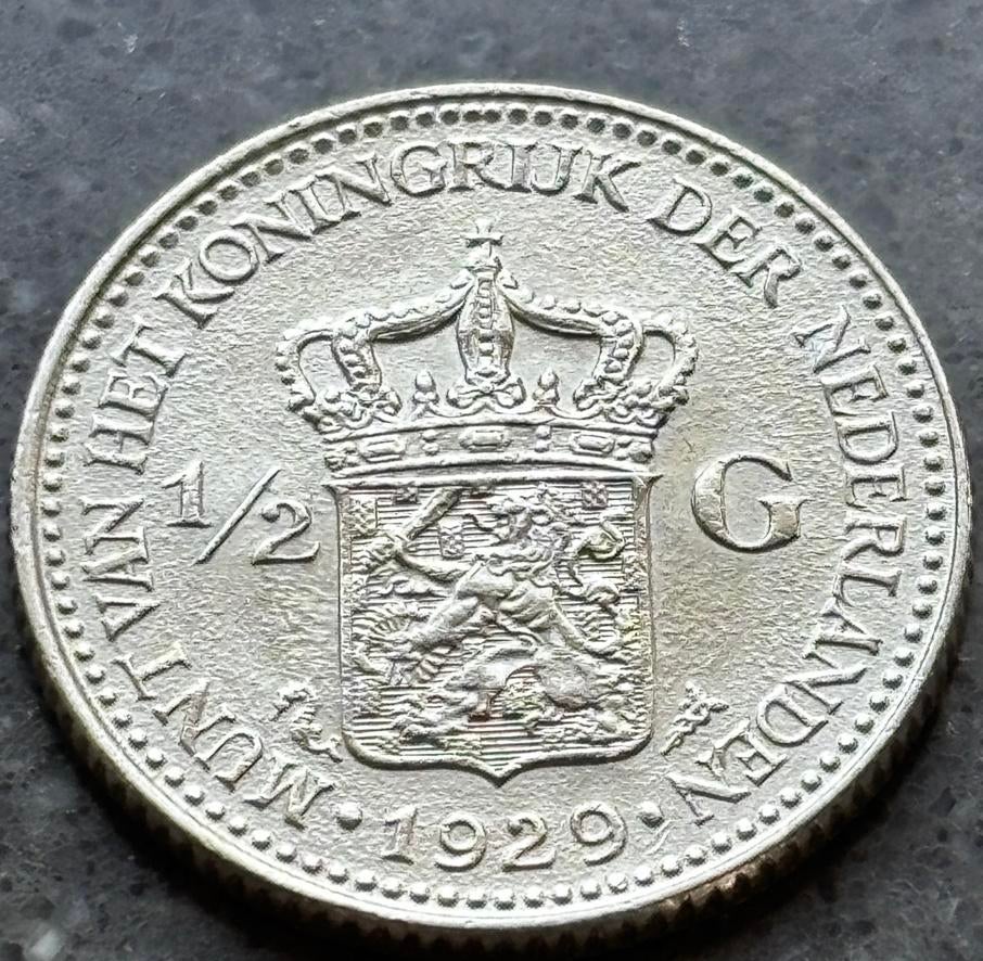 Zilveren Halve Gulden 1929 Koningin Wilhelmina, Postzegels en Munten, Munten | Nederland, ½ gulden, Zilver, Ophalen of Verzenden