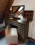 Vintage kaptafel met krukje en opbergvakken, Ophalen, Gebruikt, 100 tot 150 cm, 100 tot 150 cm