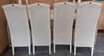 4 Loom rieten stoelen met brocante tafel, Huis en Inrichting, Stoelen, Ophalen, Gebruikt, Wit, Vier
