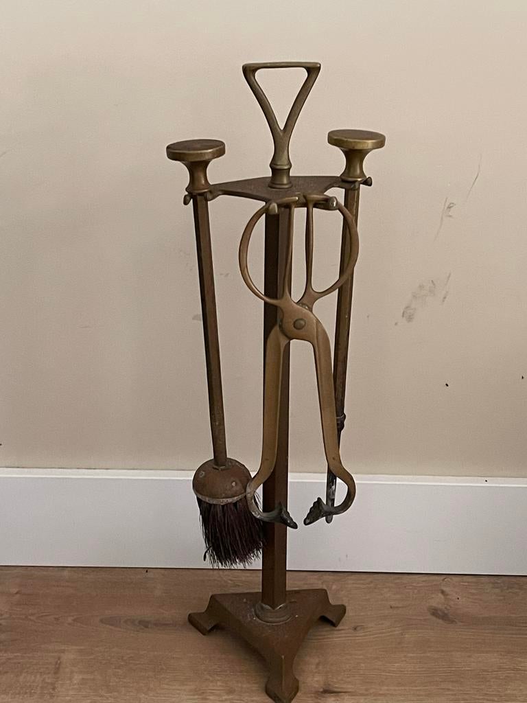 Antieke messing haardset met standaard, Ophalen, Gebruikt, Vrijstaande haard, Overige soorten
