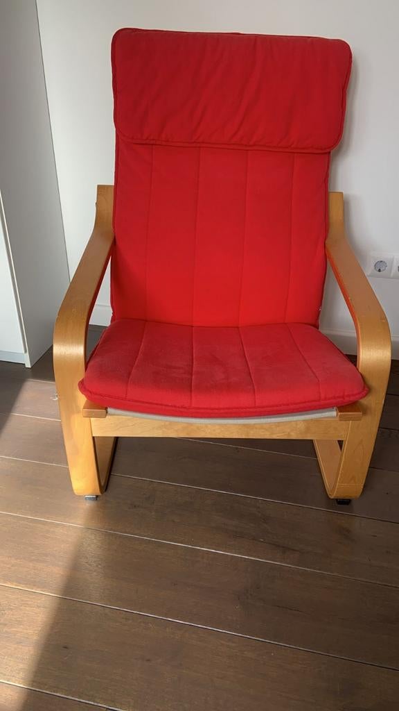 Ikea stoel rood + blauwe kussen, Huis en Inrichting, Stoelen, Ophalen, Blauw, Eén