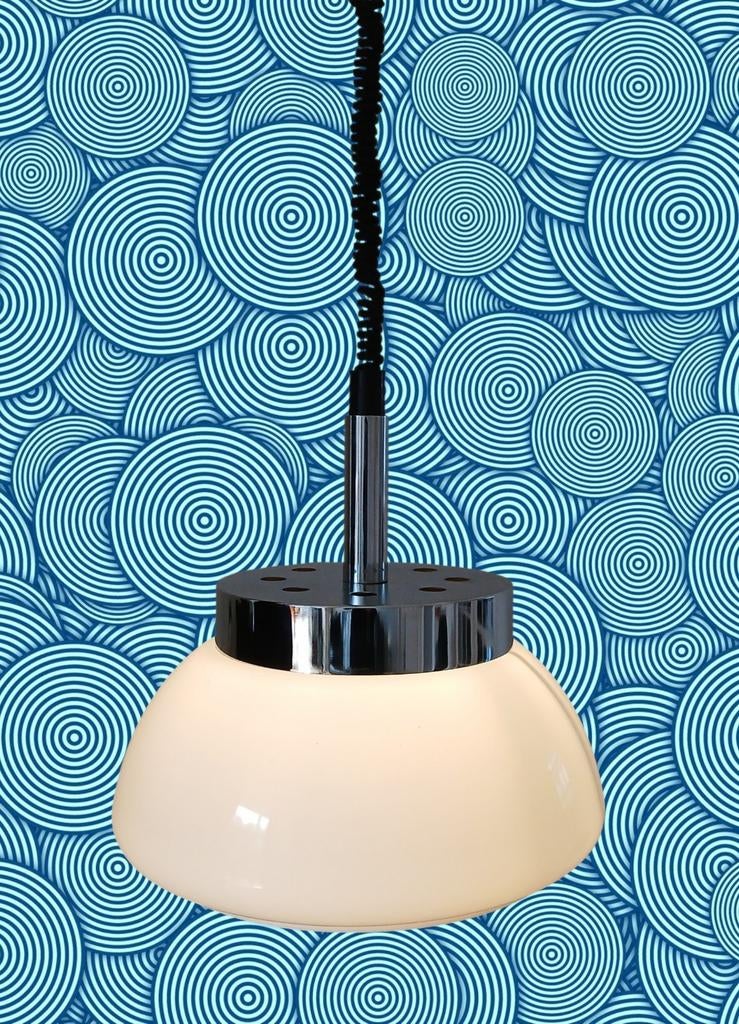 Vintage, jaren 70, space age hanglamp, wit plexiglas, Huis en Inrichting, Lampen | Hanglampen, Gebruikt, Vintage, Ophalen of Verzenden