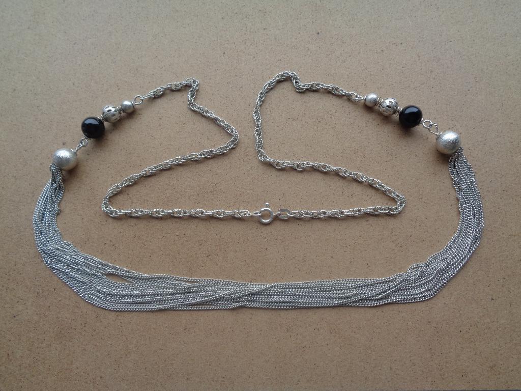 zilveren lange sier ketting met kralen [027], Verzenden, Zo goed als nieuw, Met edelsteen, Zilver