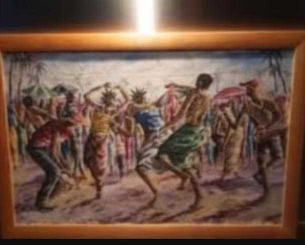 Mooi acryl schilderij gemaakt door Alfred Mensah, Antiek en Kunst, Kunst | Niet-Westerse kunst, Ophalen of Verzenden