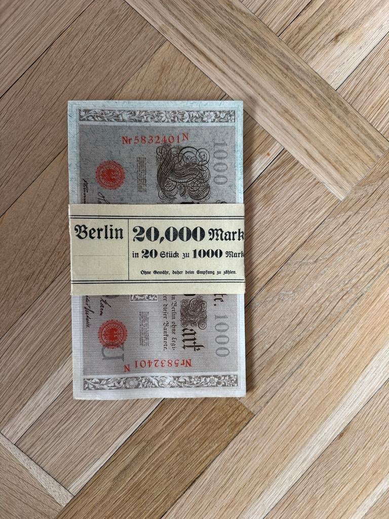 Duitsland 20.000 Mark bankbiljetten (20 stuks van 1000 Mark), Postzegels en Munten, Bankbiljetten | Europa | Niet-Eurobiljetten