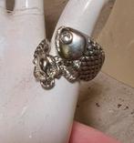 Vintage zilverkleurige sterling strass ring vis jugendstil, Overige materialen, Met strass, Ophalen of Verzenden, Zo goed als nieuw