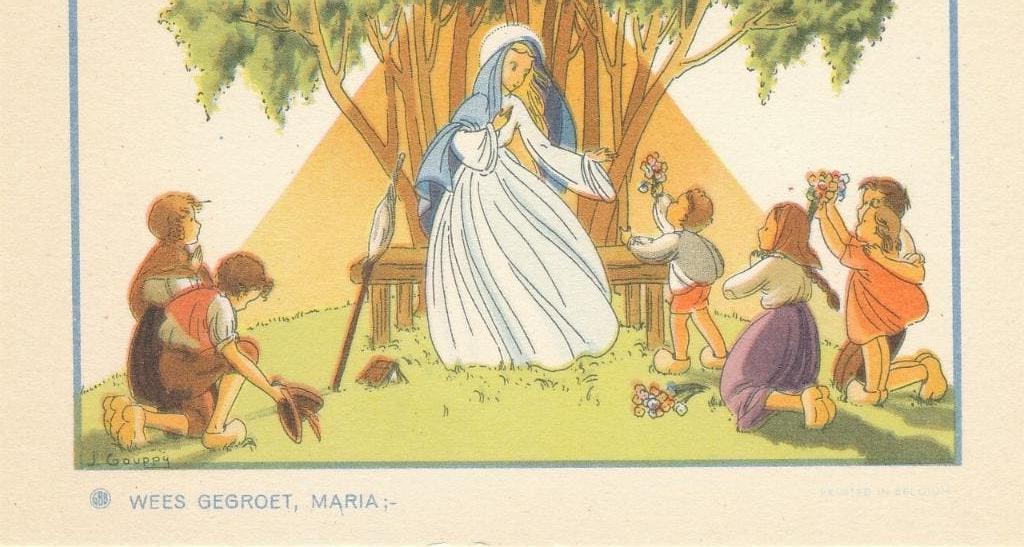 8 devotieprentjes met het Wees Gegroet van J. Gouppy ( B ), Ophalen of Verzenden, Zo goed als nieuw, Kaart of Prent, Christendom | Katholiek