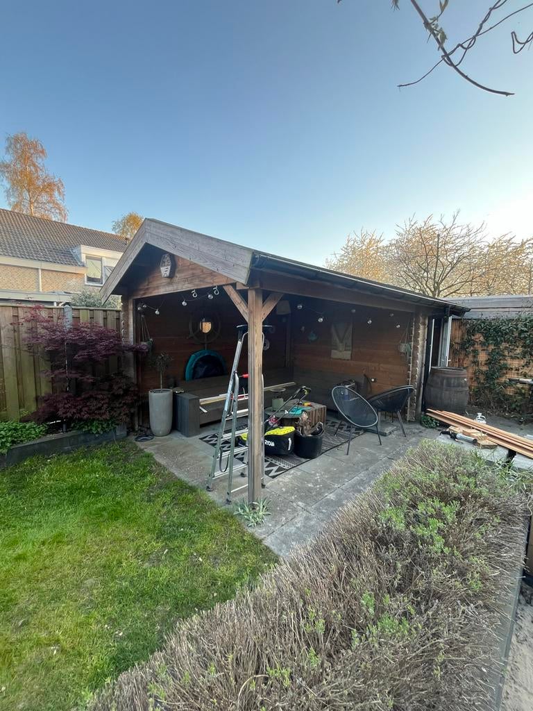 Houten overkapping met schuur 6x3, Tuin en Terras, Overkappingen, Gebruikt, Overige typen, Ophalen