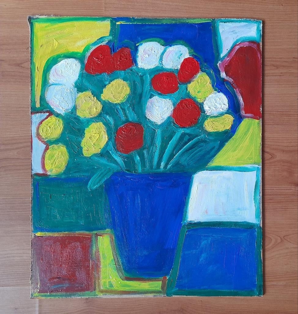 Vaas bloemen schilderij, Ophalen of Verzenden