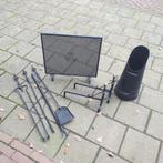 Spatscherm voor open haard , kolenkit , antieke haardset, Ophalen, Gebruikt, Vrijstaande haard, Houthaard