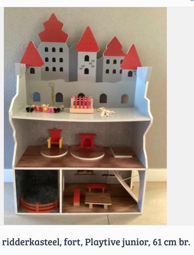 Poppenhuis, ridderkasteel, Lidl, houten speelgoed, in doos, Ophalen of Verzenden, Gebruikt, Overige typen