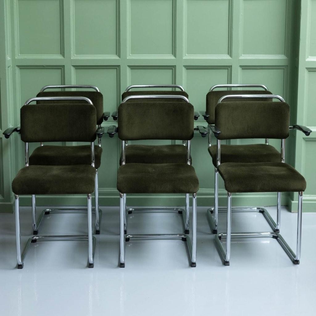 6 x Vintage Gispen 201 eetkamerstoelen, Huis en Inrichting, Ophalen of Verzenden, Zo goed als nieuw, Vijf, Zes of meer stoelen
