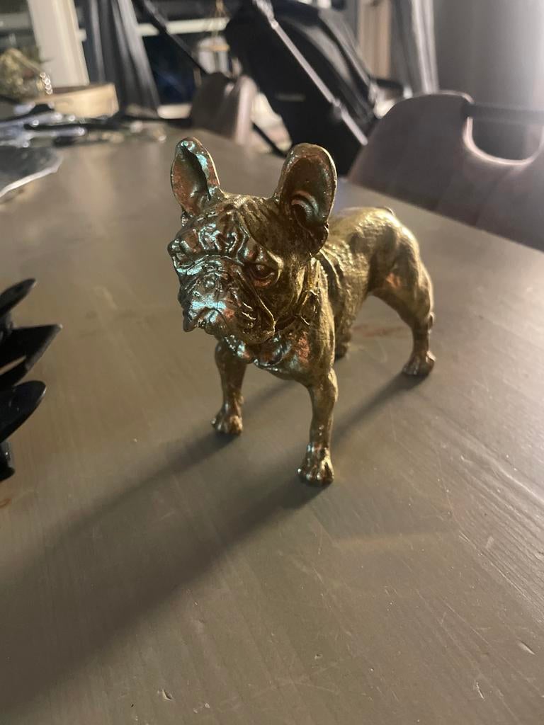 Gouden Franse Bulldog beeldje, Ophalen of Verzenden, Zo goed als nieuw, Goud, Metaal