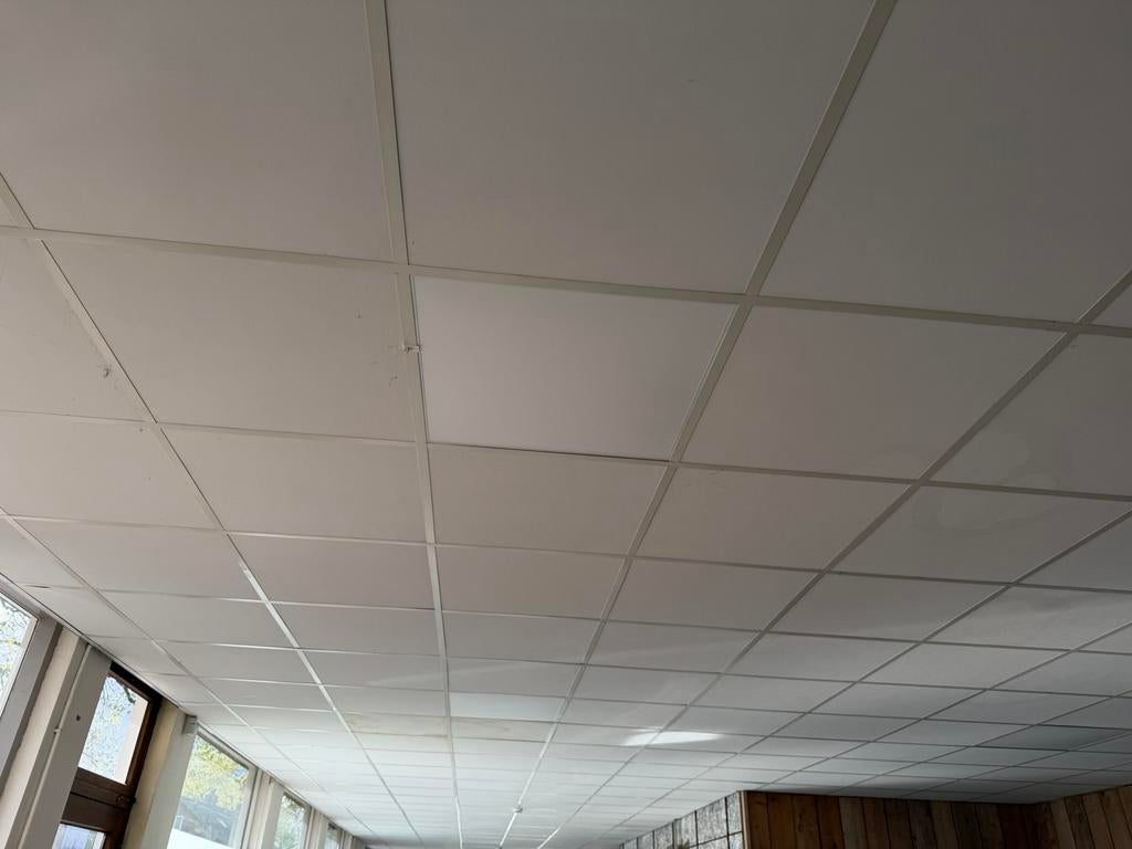 Systeemplafond platen (59,5x59,5)- ca 120m2, Ophalen, Gebruikt, Overige materialen, Minder dan 20 mm