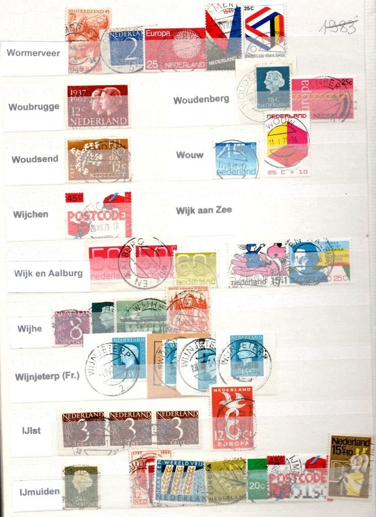 Stempels wo Wijnjeterp Ijlst Woudsend Woubrugge Wijchen (61), Verzenden, Na 1940, Gestempeld