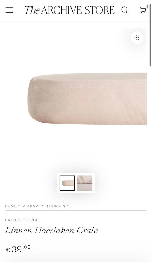 Twee 100% linnen hoeslakens ledikant/cosleeper Archive Store, Ophalen of Verzenden, Zo goed als nieuw, Overige typen