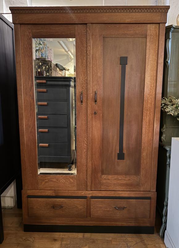 Vintage Art Deco legkast, Amsterdamse School linnenkast VdlM, Huis en Inrichting, Ophalen, 100 tot 150 cm, 1 of 2 laden, Eikenhout