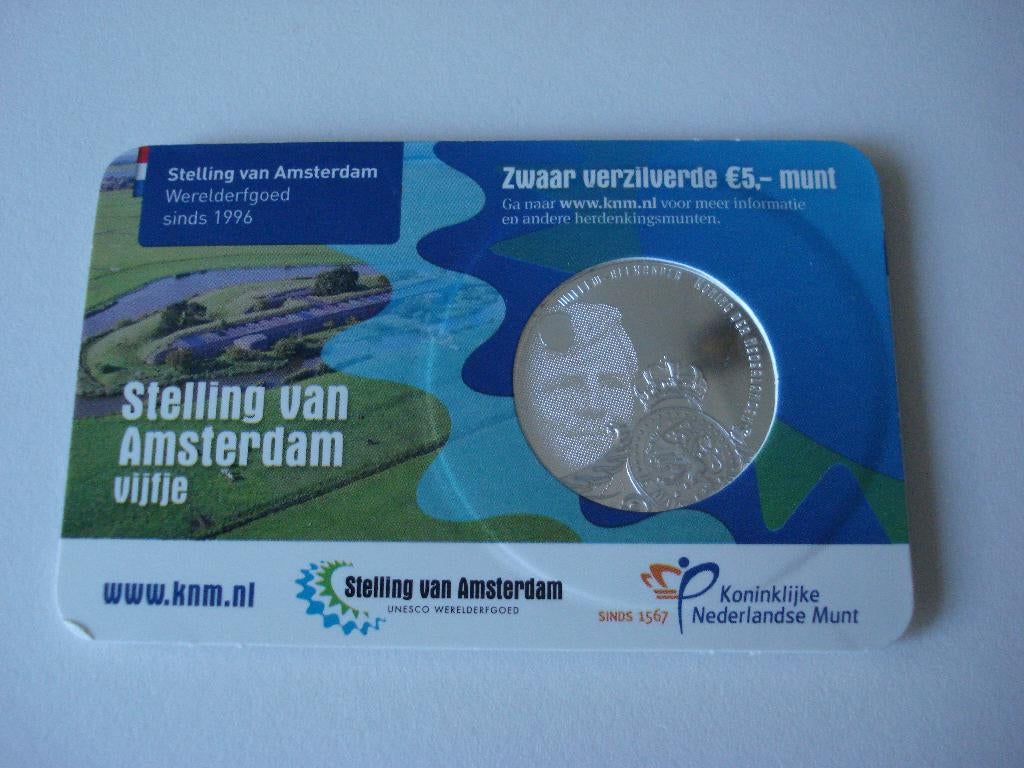 STELLING VAN AMSTERDAM VIJFJE IN COINCARD, Postzegels en Munten, Munten | Nederland, Ophalen of Verzenden, Koningin Beatrix, Euro's