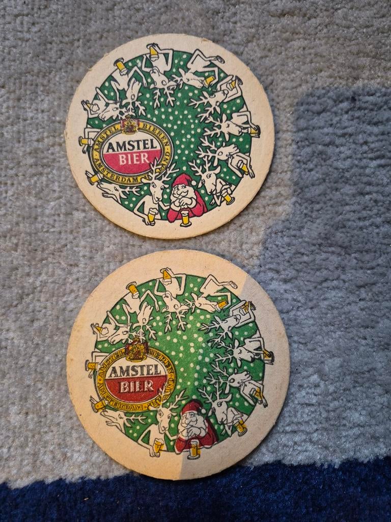 2 Amstel Kerst Bierviltjes - Vintage Bier Viltjes, Verzamelen, Biermerken, Ophalen of Verzenden