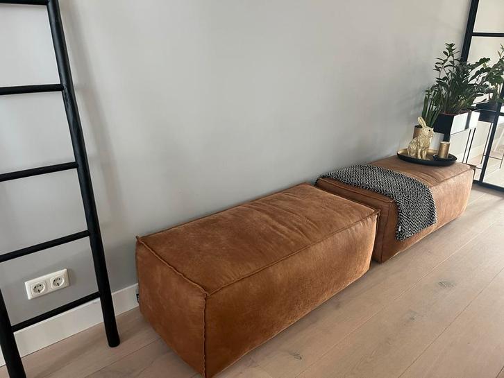 Lederen hocker van Be Pure, Huis en Inrichting, Banken | Voetenbanken en Poefen, Gebruikt, 50 tot 75 cm, 100 tot 125 cm, Rechthoekig