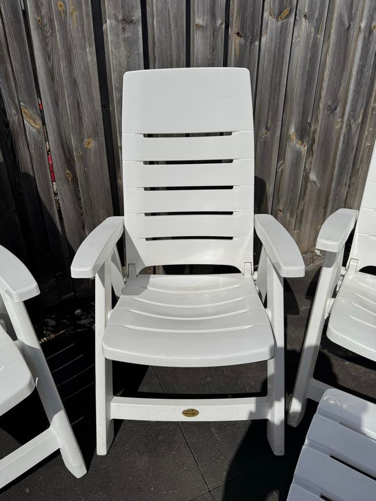 Hartman Prestige tuinstoelen, 2 stuks met voetentafeltje, Tuin en Terras, Tuinstoelen, Ophalen, Gebruikt, Kunststof, Verstelbaar