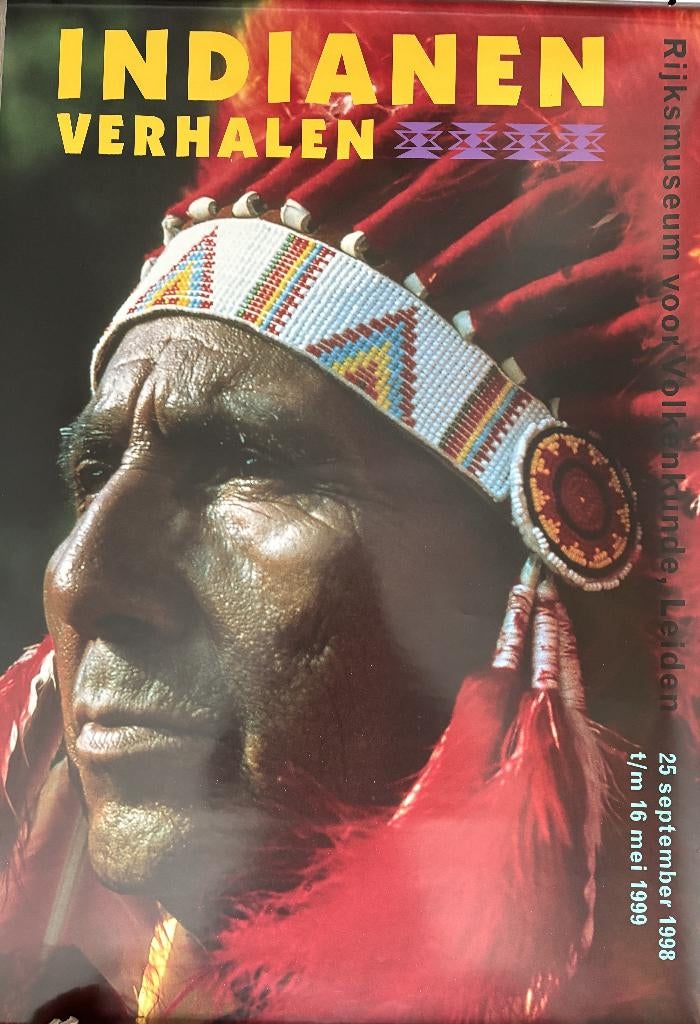 Indiaan Poster Tentoonstelling 1998-1999 Rijksmuseum Leiden, Rechthoekig Staand, Ophalen of Verzenden, Zo goed als nieuw, A1 t/m A3