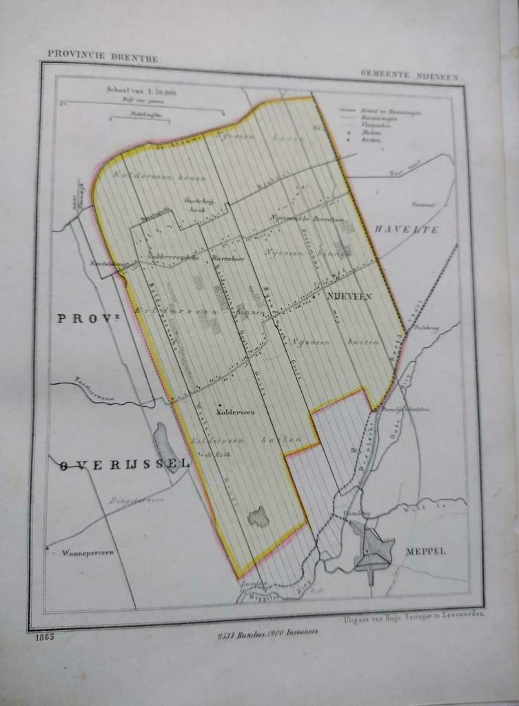 17  / Nijeveen  Litho 1865  Kuyper  DR, Antiek en Kunst, Ophalen of Verzenden