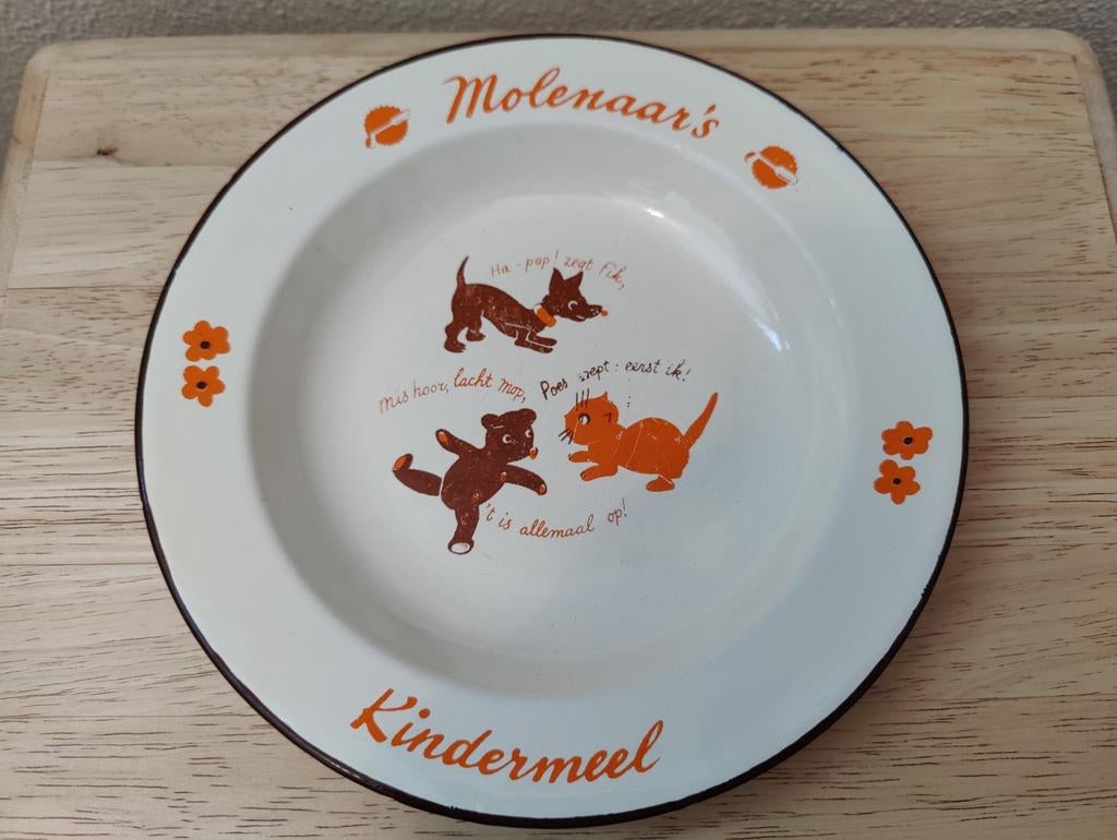 Nostalgisch emaille kinderbord van Molenaars Kindermeel, Antiek en Kunst, Antiek | Emaille, Verzenden
