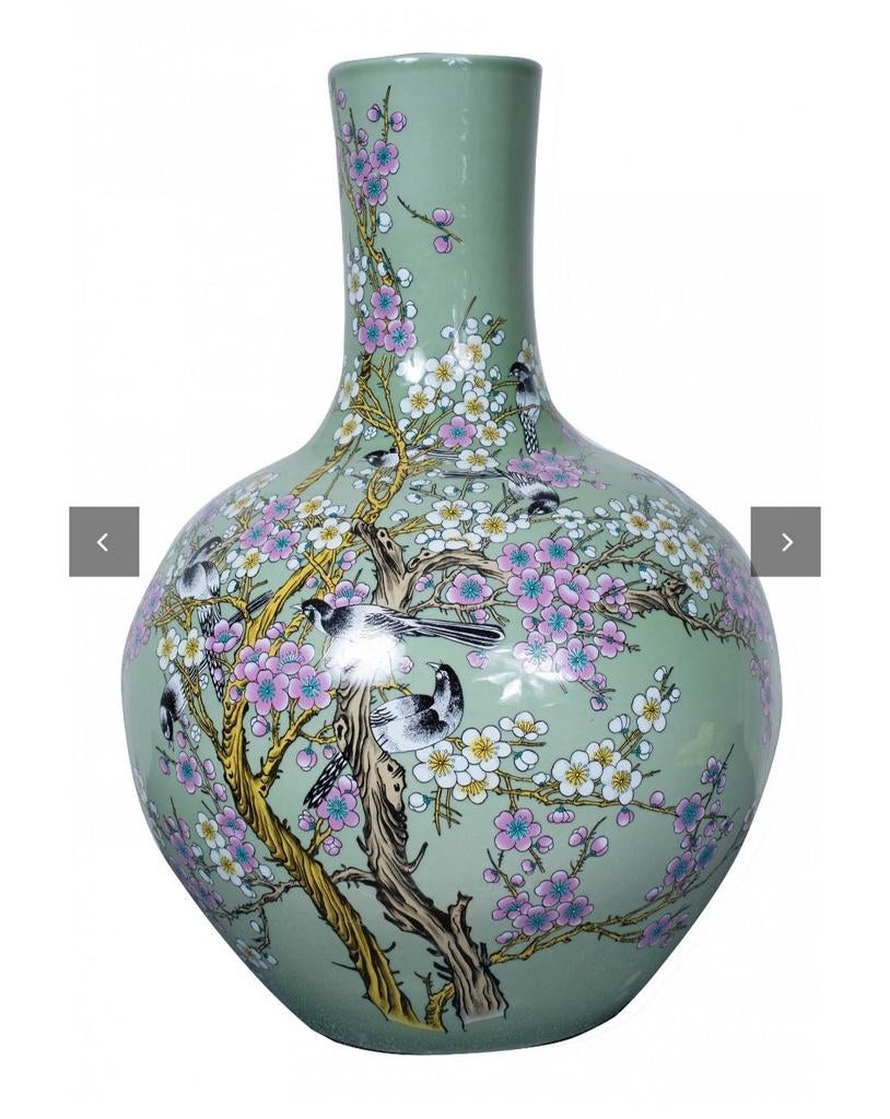 Set van 2: Grote Chinese vaas met bloesem en vogels, Huis en Inrichting, 50 tot 75 cm, Aardewerk of Porselein, Ophalen of Verzenden