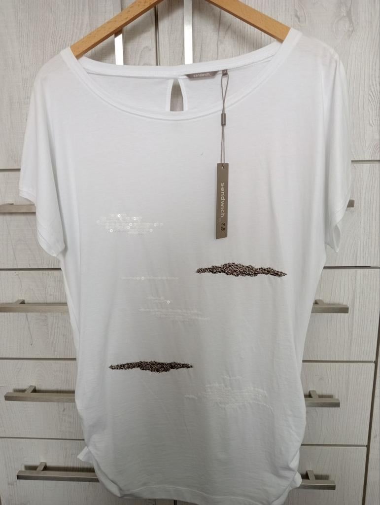 Sandwich shirt top nieuw maat M met kraaltjes en lovertjes, Maat 38/40 (M), Wit, Nieuw, Ophalen of Verzenden