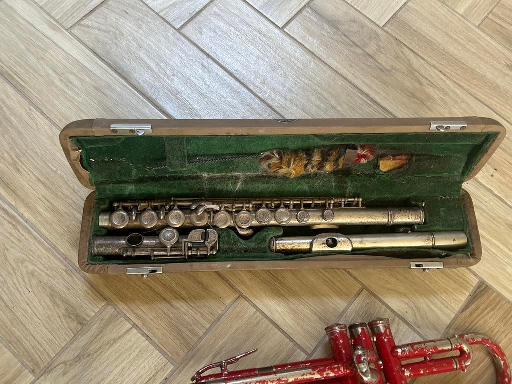 Vintage Muziekinstrumenten: Dwarsfluit, Trompet, Klarinet, Ophalen of Verzenden, Gebruikt, Dwarsfluit, Met koffer of tas
