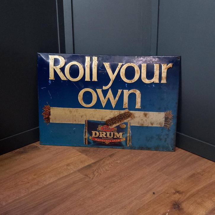 Reclamebord Drum shag uit 1970, Verzamelen, Overige Verzamelen, Gebruikt, Ophalen of Verzenden