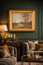 Antiek gesigneerd schilderij – olieverf op hout, Verzenden