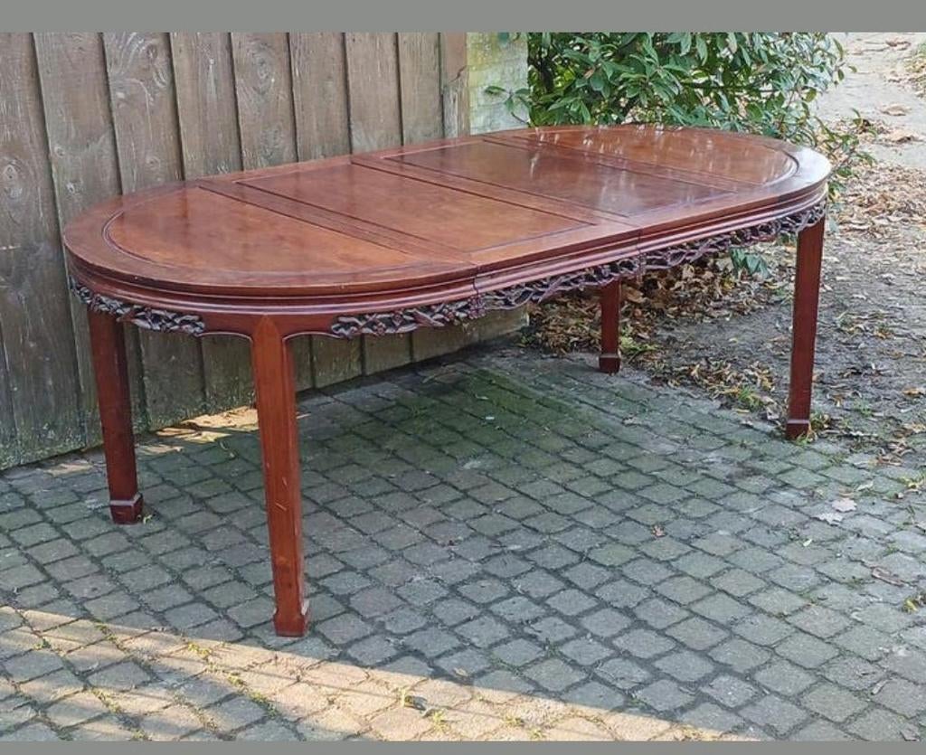 Antieke Chinese uitschuifbare rozenhouten eettafel, Antiek en Kunst, Antiek | Meubels | Tafels, Ophalen of Verzenden