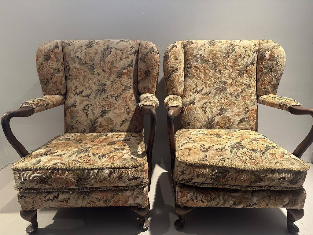 Brocante fauteuils, Huis en Inrichting, Fauteuils, Ophalen, Gebruikt, 75 tot 100 cm, Stof