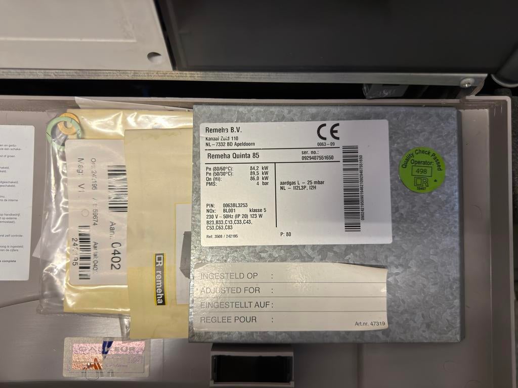 Remeha Quinta 85 CV-ketel, Ophalen, Gebruikt, Cv-ketel of Combi-ketel, 60 tot 150 cm