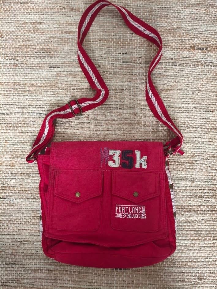 Several rode stoffen schoudertas met print en opbergvakjes, Ophalen of Verzenden, Zo goed als nieuw, Rood, Overige merken