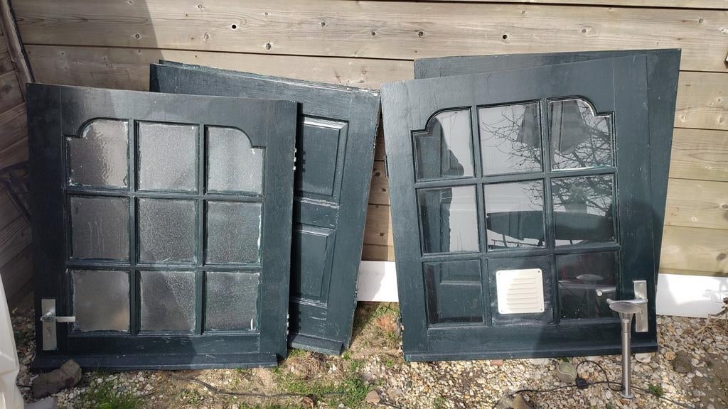 2 hardhouten buiten deuren boerderij stijl, Doe-het-zelf en Verbouw, Ophalen, Gebruikt, 80 tot 100 cm, Buitendeur