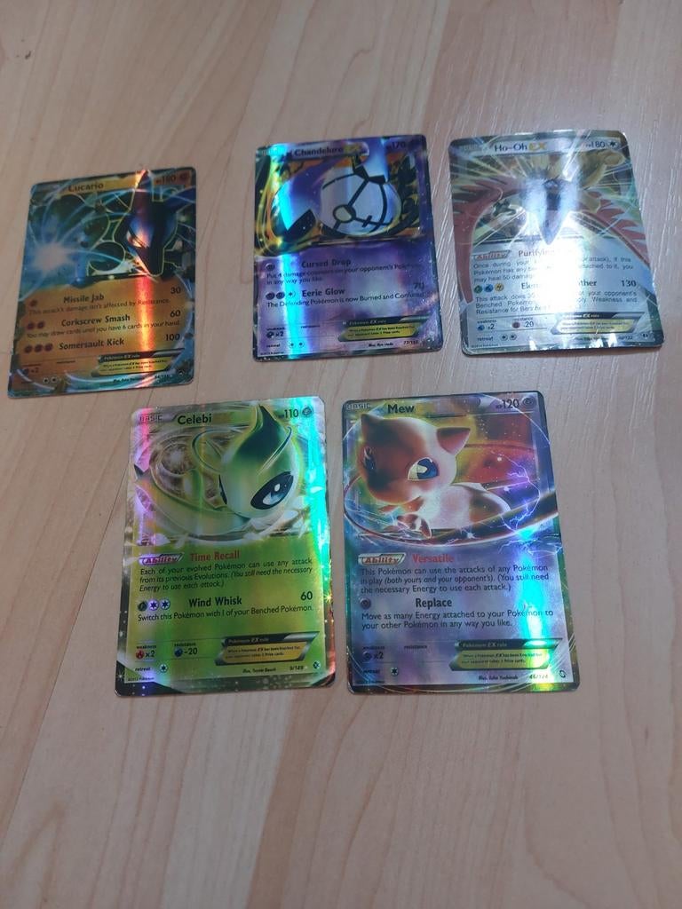 Pokémon kaarten: Lucario, Chandelure, Ho-Oh, Celebi, Mew, Ophalen of Verzenden, Gebruikt, Meerdere kaarten