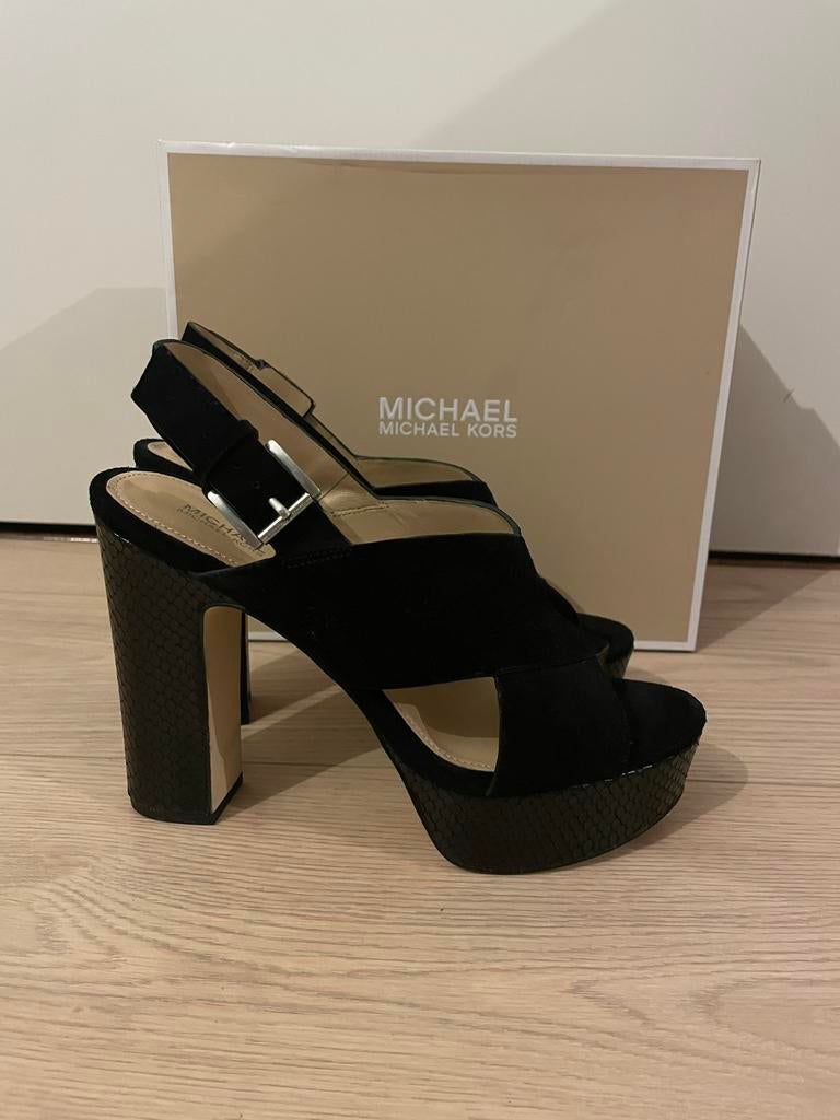 Michael Kors Mariana Sling Peeptow Pumps 38,5, Kleding | Dames, Schoenen, Pumps, Zwart, Ophalen of Verzenden, Zo goed als nieuw