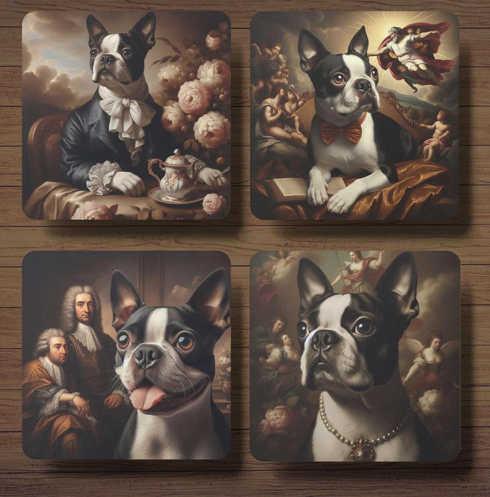 Boston Terriër Barok onderzetters met houder, Ophalen of Verzenden, Nieuw, Glas of Kopje