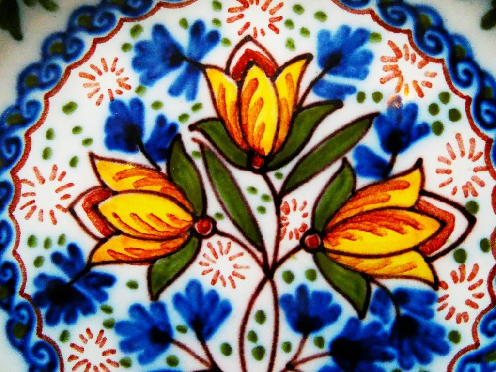 Makkum Tichelaar wandbordje polychrome met tulpen, Ophalen of Verzenden