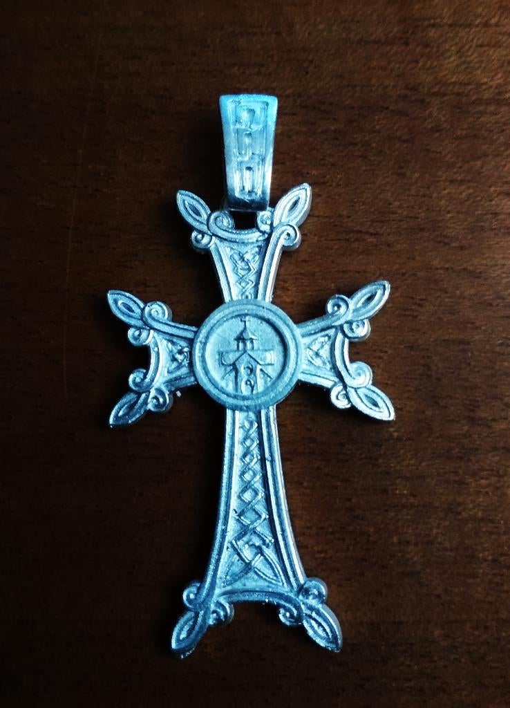 Groot, prachtig dubbelzijdig zilveren kruis, Sieraden, Tassen en Uiterlijk, Verzenden, Nieuw, Kruis of Symbool, Zilver