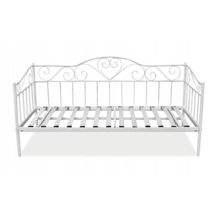 Wit metalen bed met hartjes 90x200, Ophalen, 90 cm, Eenpersoons, Wit