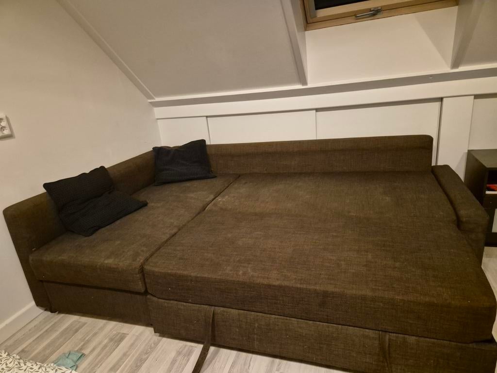 Ikea -Bruine slaapbank - Hoekbank met uitschuifbaar bed, Ophalen, Gebruikt, Bruin, Tweepersoons
