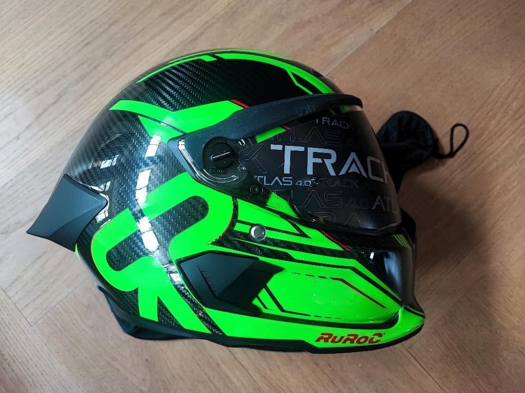 Ruroc Atlas 4.0 Track Carbon Viper Green ML Medium Large, Motoren, Kleding | Motorhelmen, M, UK, Tweedehands, Ophalen