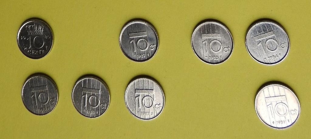 8 Dubbeltjes jaren 80, Postzegels en Munten, Munten | Nederland, Verzenden, Koningin Beatrix, 10 cent, Setje