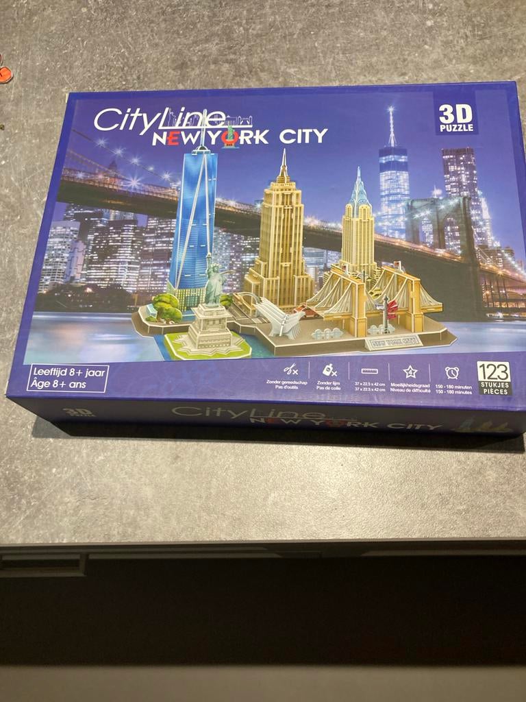 Cityline New York City 3D Puzzel - 123 Stukjes, Hobby en Vrije tijd, Denksport en Puzzels, Ophalen, Minder dan 500 stukjes, Zo goed als nieuw